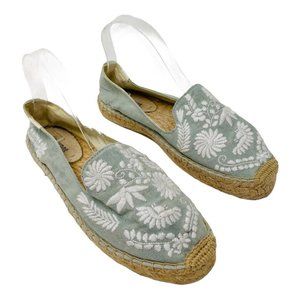 Soludos Platform Espadrilles Smoking Slippers 9 Light Blue Embroidered Shoes